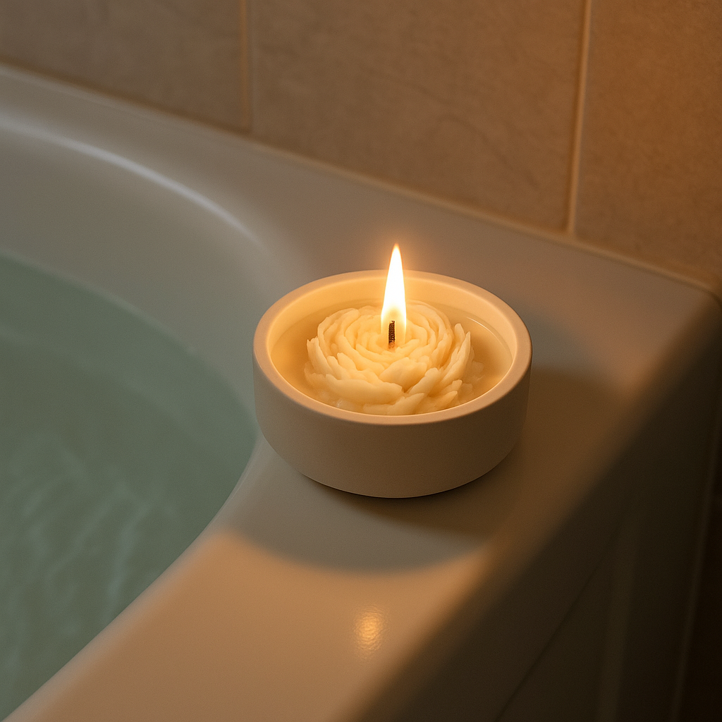 Peony soy candle in minimal holder