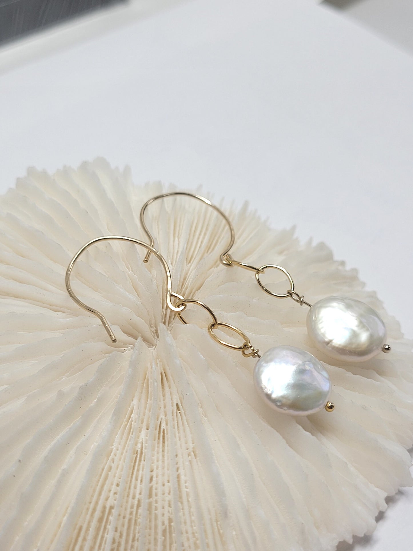 Coin Pearl Earrings Minimalist Pearl Freshwater