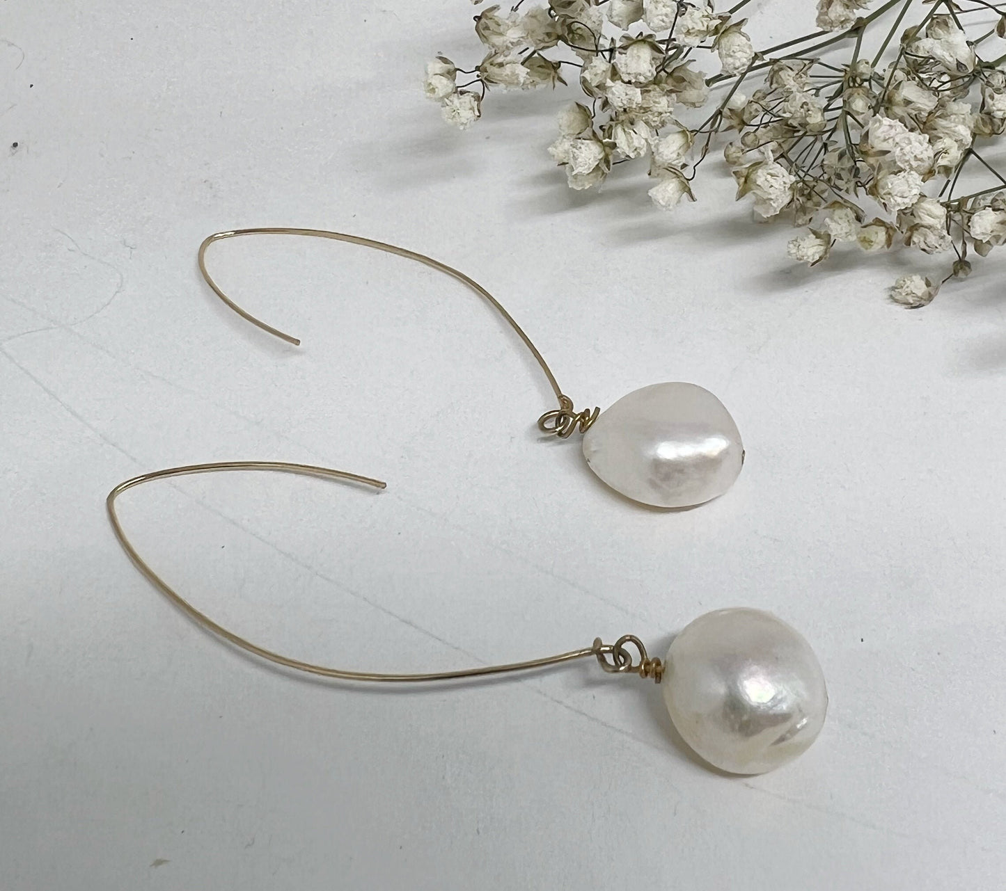 Freshwater Pearl Dangle Earrings minimal jewelry handmade