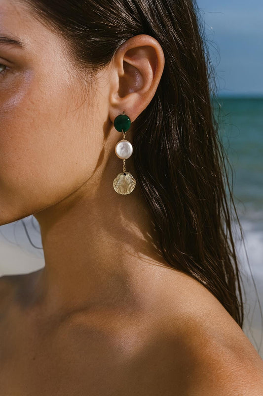 Pearl Seashell Earrings Green Summer Jewelry Freshwater